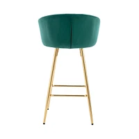 Set of 2 Green Velvet Bar Stools with Chrome Base