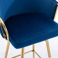 26 Inch Set Of 2 Bar Stools, With Chrome Footrest Velvet + Golden Leg Simple Barstool, Blue