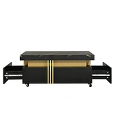 Simplie Fun Modern Marble Top Coffee Table With Caster Wheels