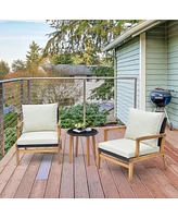 Costway 3 Pcs Outdoor Furniture Set with Cushioned Chairs and Tempered Glass Side Table
