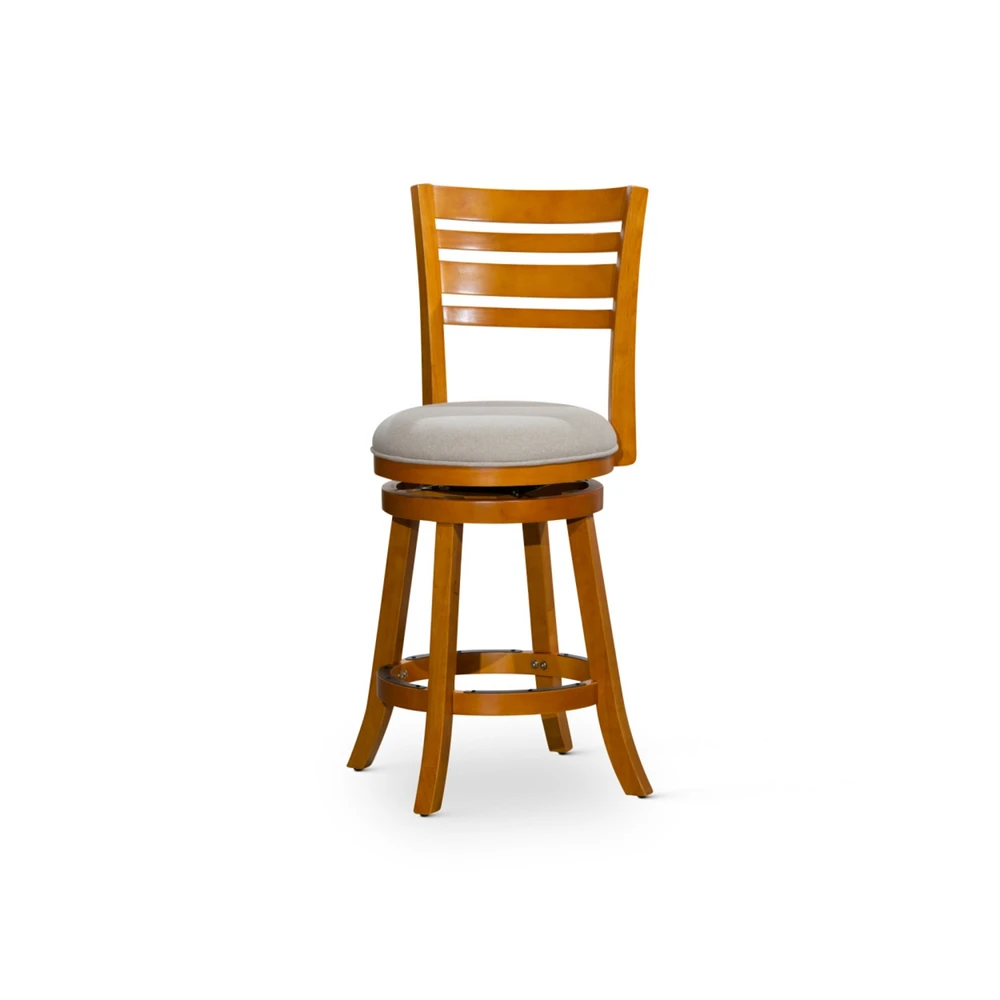 Simplie Fun 24" Counter Height Slat Back Swivel Stool, Natural Finish, Beige Fabric Seat