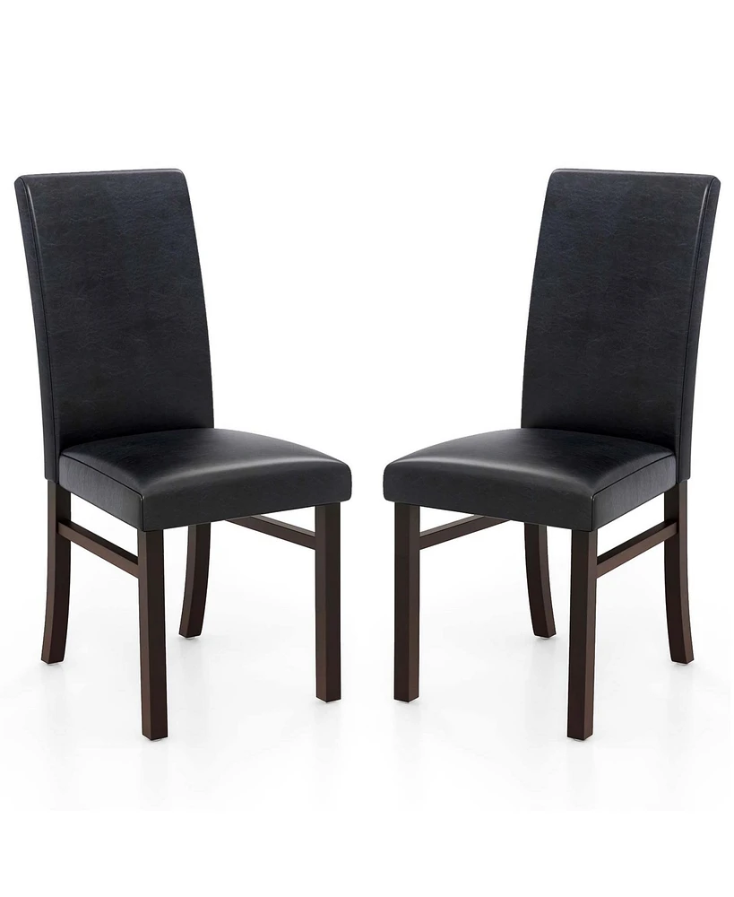 Costway Upholstered Dining Chairs Set of 2 Pu Leather Armless Solid Rubber Wood Legs