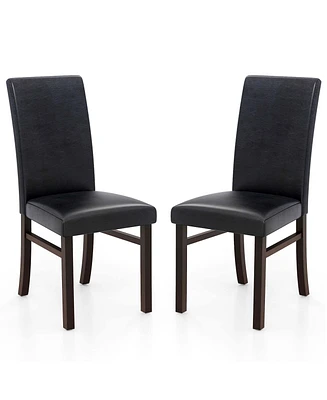 Costway Upholstered Dining Chairs Set of 2 Pu Leather Armless Solid Rubber Wood Legs