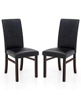 Costway Upholstered Dining Chairs Set of 2 Pu Leather Armless Solid Rubber Wood Legs