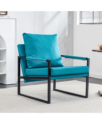 Simplie Fun Mid Century Modern Cyan Armchair with Metal Frame