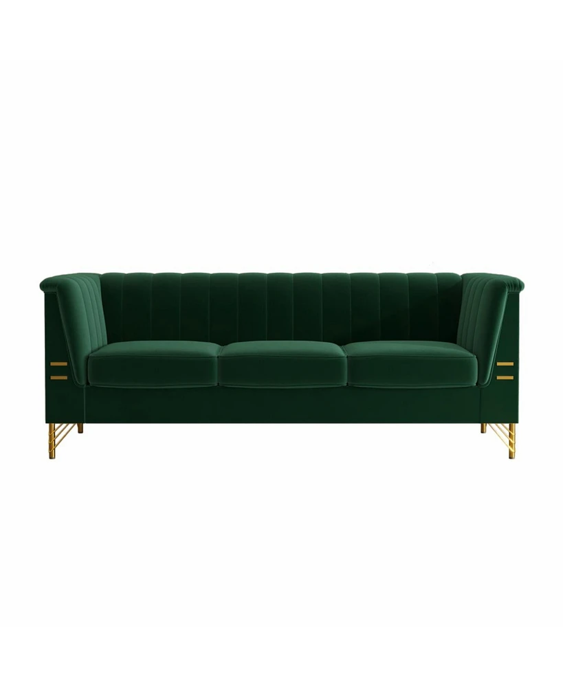 Simplie Fun Velvet Green Mid-Century Chesterfield Sofa - 82.67"