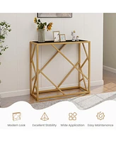 Costway 31.5" Tempered Glass Top Console Table with Foot Pads Golden Heavy-duty Metal Frame