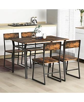 5 Piece Dining Table Set Industrial Rectangular Kitchen with 4 Chairs