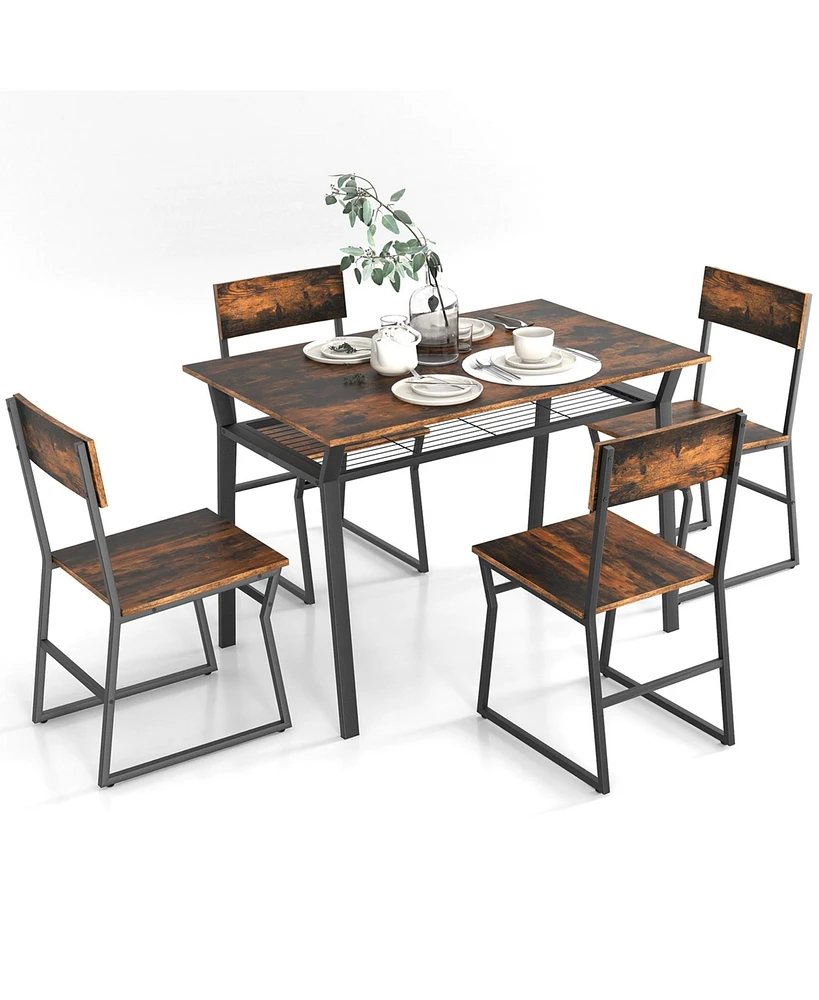 Costway 5 Piece Dining Table Set Industrial Rectangular Kitchen with 4 Chairs