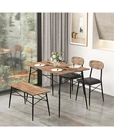 4 Piece Dining Table Set with Bench & 2 Faux Leather Upholstered Chairs for Kitchen