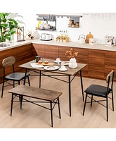 Costway 4 Piece Dining Table Set with Bench & 2 Faux Leather Upholstered Chairs for Kitchen