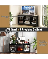 Costway 58" Tv Stand with 6 Open Storage Shelves Shelf for 18 inch Fireplace(not included)