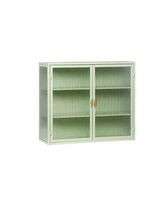 Simplie Fun Modern Mint Green Two-Door Wall Cabinet with Three-Tier Storage