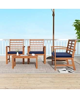 Costway 4 Pcs Outdoor Furniture Set with Soft Seat Cushions Stable Acacia Wood Frame