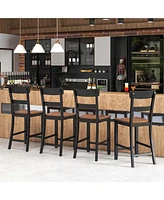 Costway Wooden Bar Stool Set of Chairs with Lvl Rubber Wood Frame, Backrest