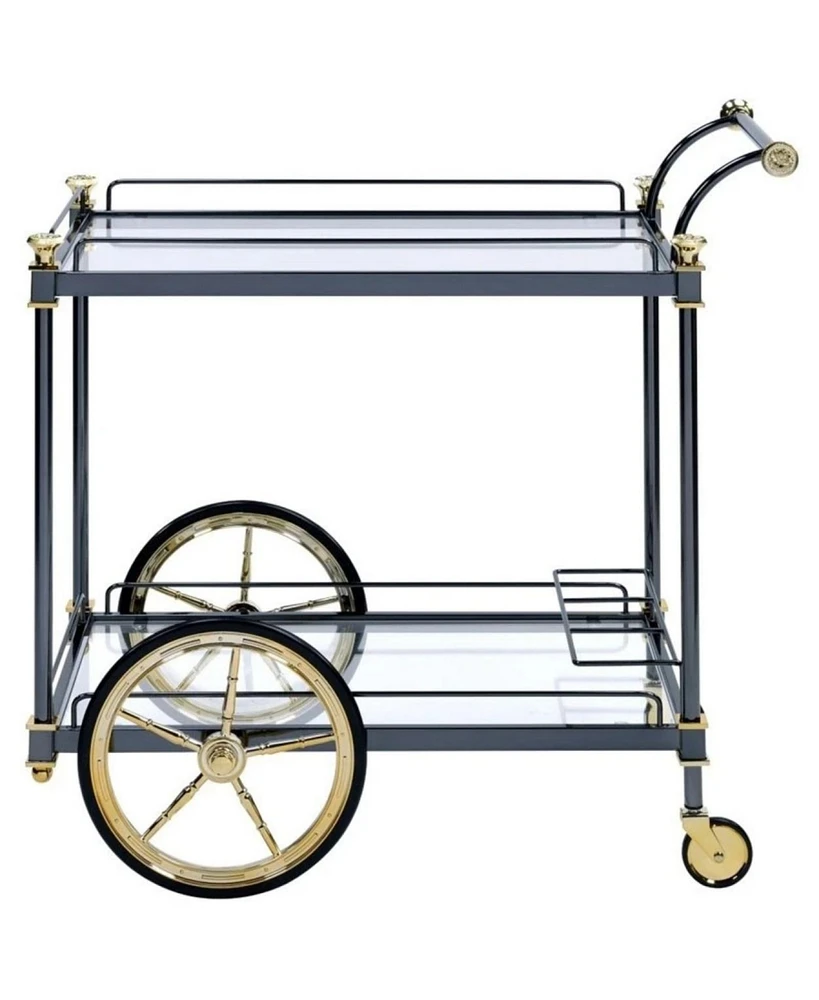 Simplie Fun Cyrus Serving Cart, Black/Gold & Clear Glass