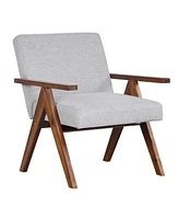 Costway Pcs Modern Accent Chair Linen Fabric Armchair with Solid Acacia Wood Frame