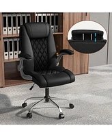 Costway Pu Leather Office Chair Height Adjustable Executive with Headrest