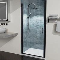 Streamdale Furniture 36 In. To 37-3/8 In. X 72 In Semi-Frameless Pivot Shower Door In Matte Black With Clear Glass