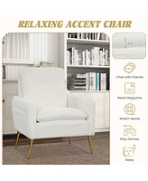 Costway 1PC Modern Accent Chair Upholstered Sherpa Armchair w/ Tapered Metal Legs