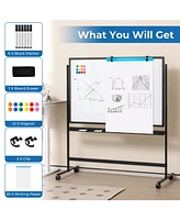 Costway 32 x 48'' Portable Rolling White Board Reversible Dry Erase Board