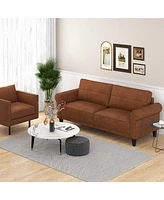 Costway Modern Sofa Couch Pu Leather 81.5'' 3-Seater with 2 Back Pillows & 5 Wooden Legs