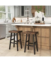 24" Bar Stool Set of 2 Counter Height Solid Wood Curved Saddle Seat Footrest