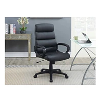 Streamdale Furniture Black Faux Leather Cushioned Upholstered 1 Piece Office Chair Adjustable Height Desk Chair Relax