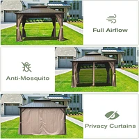 10' X 12' Hardtop Gazebo, Aluminum Metal Gazebo Withnized Steel Double Roof Canopy