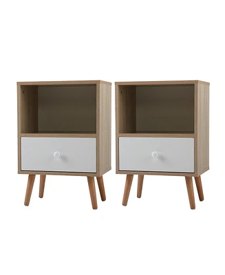 Simplie Fun Mid Century Wood Nightstand Set, Natural/White