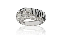 Suzy Levian New York Sterling Silver Cubic Zirconia Pave Snow Tiger "Wild Side" Ring