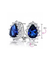 Bling Jewelry Classic Style Cocktail Party 2.5CT Royal Blue Cz Halo Pear Shaped Teardrop Stud Earrings For Women Omega Back