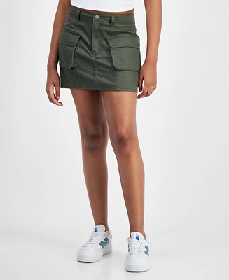 Tinseltown Juniors' Cotton Denim Cargo Miniskirt