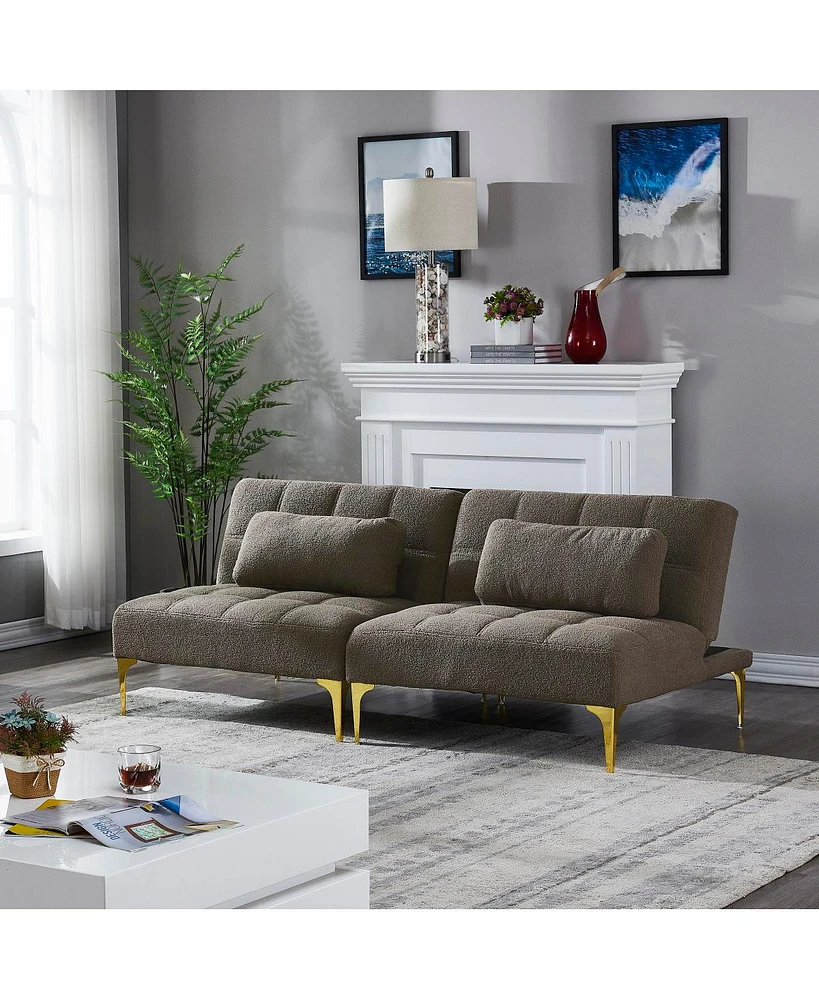 Simplie Fun Convertible Sofa Bed Futon With Gold Metal Legs Teddy Fabric (Taupe)
