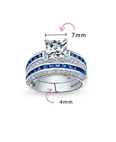 Bling Jewelry 3CT Art Deco Style Square Princess Cut Solitaire Clear Cz Promise Ring Set For Women Sterling Silver