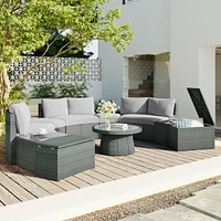 Streamdale Furniture 10-Piece Outdoor Sectional Half Round Patio Rattan Sofa Set, Pe Wicker Conversation Furniture