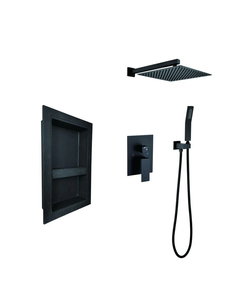Simplie Fun Shower System With Shower Head, Hand Shower, Hose, Valve Trim, Lever Handles And Niche