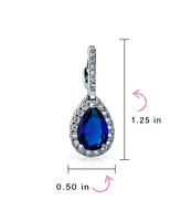 Bling Jewelry 7CT Style Halo Royal Blue Cubic Zirconia Cz Fashion Dangle Drop Teardrop Earrings For Women smaid Rhodium Plated