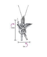 Bling Jewelry Handcrafted Guardian Angel Saint Michael Parton Of Military Police Security Pendant Necklace For Women Sterling Silver