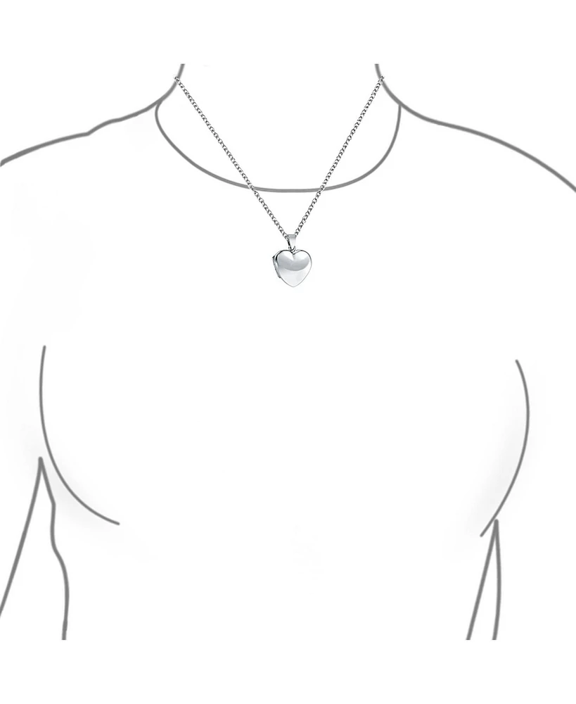 Bling Jewelry Simple Plain Puff Heart Shaped Photo Lockets For Women That Hold Pictures Silver Locket Necklace Pendant