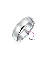 Bling Jewelry Minimalist Plain Simple Sterling Silver Dome Couples Band Ring For Women 5MM