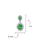 Bling Jewelry Crown Halo Oval Cubic Zirconia Green Green Cz Fashion Small Dangle Drop Earrings For smaid Rhodium Plated