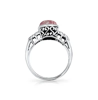 Bling Jewelry Flower Bezel Oval Pink Natural Rhodochrosite Fashion Ring Band For Women Sterling Silver