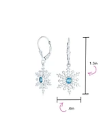 Bling Jewelry Winter Party Holiday Christmas Drop Lever back Clear Star Ice Blue Snowflake Dangle Earrings For Women Sterling Silver