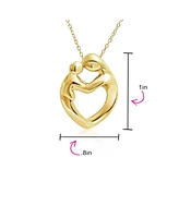 Bling Jewelry Family Parent New Mother Mom Loving Son Child Daughter Heart Shaped Pendant Necklace For Women Yellow Gold Plated Sterling Silver