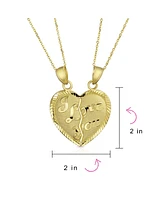 Bling Jewelry Real 14K Yellow Gold Message Words "I Love You" Bff Split Heart 2 pcs Set Broken Heart Break Apart Puzzle Pendant Necklace No Chain