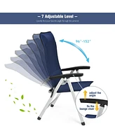 Gymax 4PCS Patio Dining Chair Aluminum Camping Adjust Portable Headrest Navy