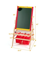 Costway Flip-Over Double-Sided Kids Art Easel Paper Roll Storage Bins