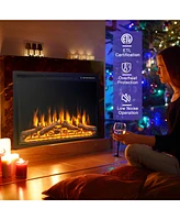 Costway 34''Electric Fireplace Insert Heater Log Flame Effect w/ Remote Control