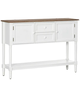 Simplie Fun Vintage Console Table with 2 Drawers and Bottom Shelf, Retro Style, White